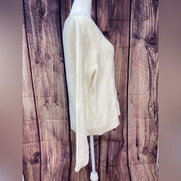 J. Crew Cotton blend Ivory crew neck Cable knit pullover sweater women’s size L - Picture 2 of 15